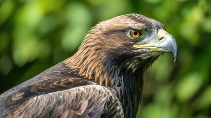 Obraz premium Majestic eagle portrait with sharp gaze in natural green habitat