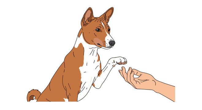 Brown and White Dog Giving Paw to Human Hand Friendship and Trust Illustration