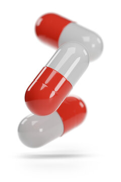 Pills red an white isolated on white background. 3d illustration.