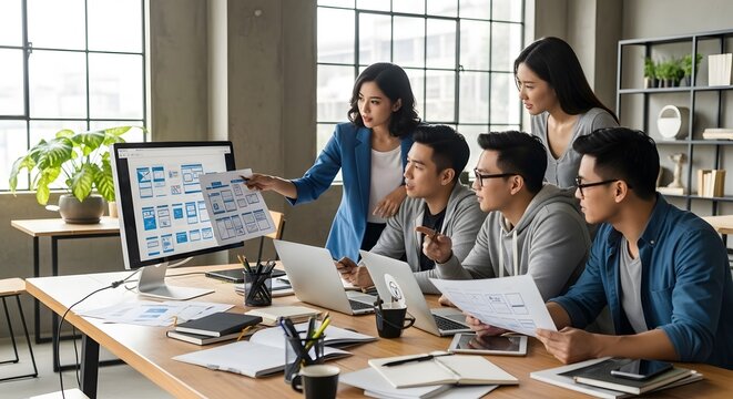 Business Team Discussing UX Design Plans During Office Meeting