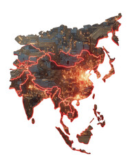Obraz premium Abstract representation of Asia with circuit board and glowing elements