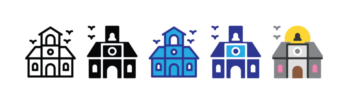 Vector illustration icon a set of colorful church icons in various styles and colors