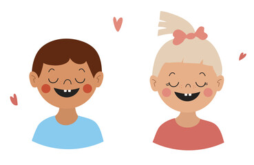 Cute little kids boy and girl laughing