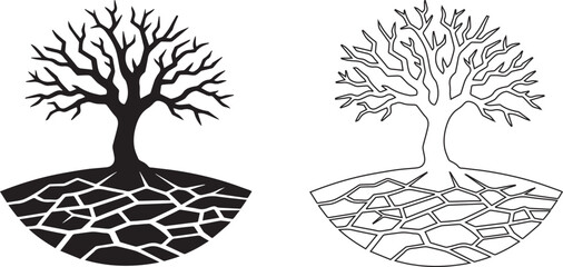 dry cracked earth with dead tree icon  vector