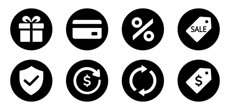Payment and pricing UI icon set. ecommerce and shopping icons with free, credit card, discount percent, sale tag, secure payment, subscription and price label symbols for web and app
