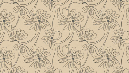 Modern Floral Outline Seamless Pattern