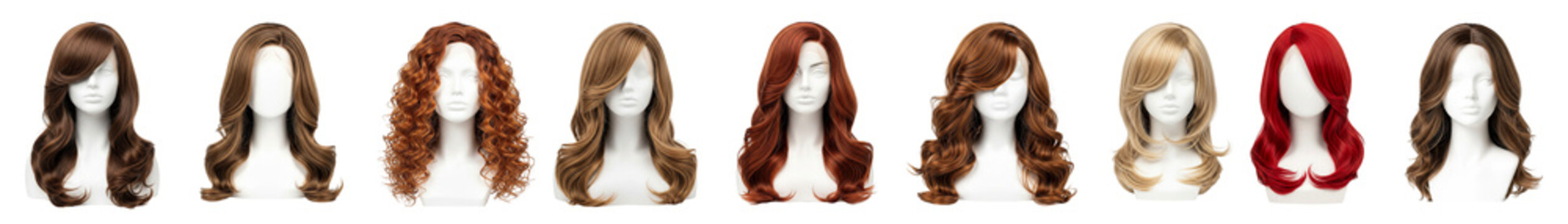 Collection of women's wigs with long hair on a transparent background, women's hairstyles, png