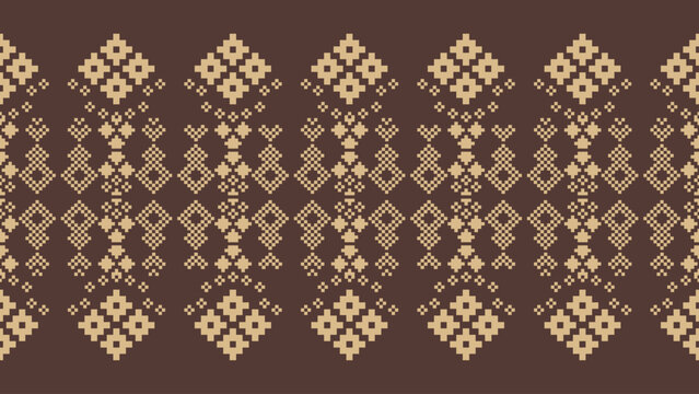 Embroidery tribal ethnic pattern with brown colorful background in motif,fabric,ikat,geometric,brown.