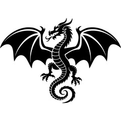 Fototapeta premium Black dragon vector illustration in a powerful fantasy silhouette style inspired by Asian mythology and traditional art