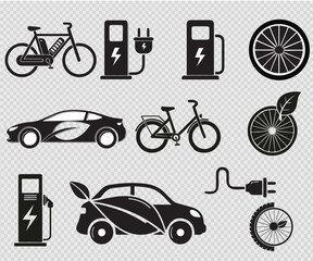 Naklejka premium Sustainable electric mobility icons for green transportation and future energy icon set