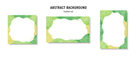 Naklejka premium 抽象的なグリーンとイエローの植物フレーム背景セット 新緑 夏 ベクター
