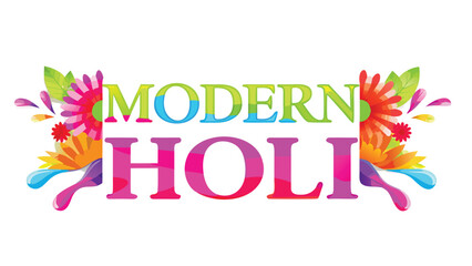 Fototapeta premium Vibrant modern holi festival composition with colorful splashes and floral elements on white background
