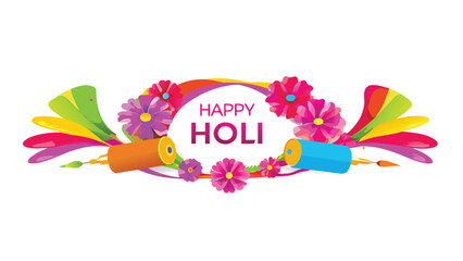 Obraz premium Vibrant holi festival poster with colorful paints and flowers