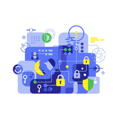 Digital security concept with locks.