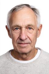 Obraz premium Elderly Caucasian Finnish man looking forward in a professional passport photo-style portrait
