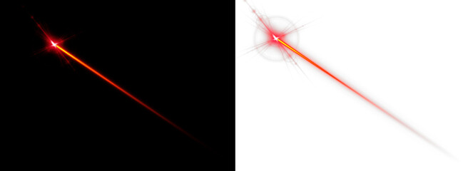 Fototapeta premium Red laser beam light effect isolated on transparent background. Neon ray looks sharp and intense. Perfect for sci-fi design, security visuals and futuristic overlays.