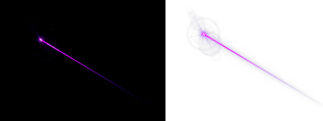 Fototapeta premium Vector purple laser beam streak shines sharply on a transparent background. Abstract neon lines intersect to create modern futuristic patterns. Ideal for HUD graphics, sci-fi art, and motion design.