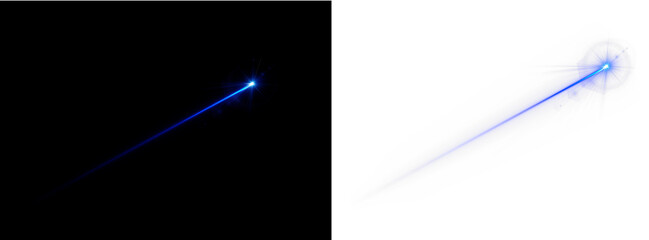 Fototapeta premium Blue laser beam bursts sharply over a black background. Glowing neon light creates energetic abstract patterns. Perfect for sci-fi visuals, digital banners, and futuristic designs.