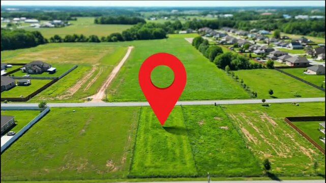 Aerial View of Vacant Land Plot with Location Pin, Real Estate Property Investment and Development Concept