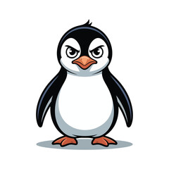 Obraz premium A charming cartoon illustration depicts an adorable penguin with a slightly grumpy expression standing prominently on a soft shadow high-quality professional detailed.