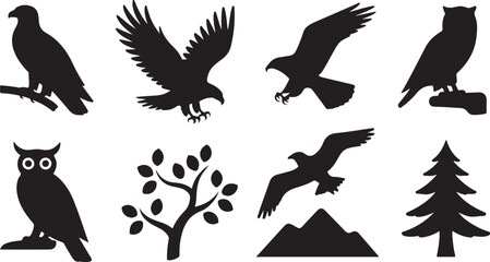 Obraz premium Collection of Bird Silhouettes and Nature Elements Illustration