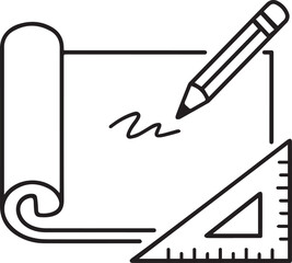Naklejka premium Architectural Drafting Icon with Scroll, Pencil, and Triangle Ruler 