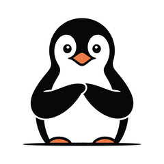 Fototapeta premium A charming cartoon penguin stands with hands clasped displaying a friendly and inviting demeanor suitable for illustrations high-quality professional detailed modern elegant.
