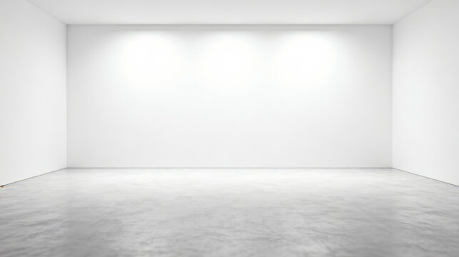 Empty White Room with Concrete Floor and Lighting