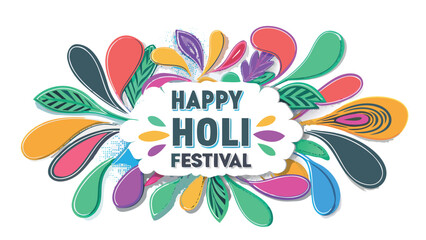 Obraz premium Vibrant holi festival artwork with colorful splashes and happy holi text on white
