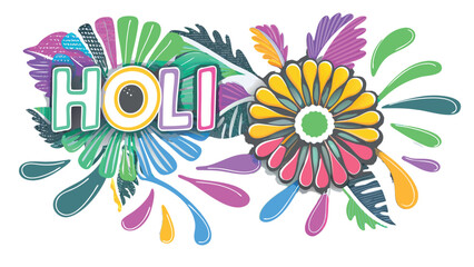 Obraz premium Vibrant holi digital artwork with dynamic colorful splashes and flowers on white background