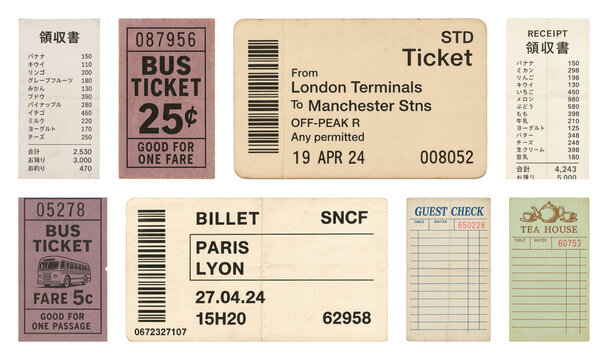 PNG Vintage tickets collection display, transparent background