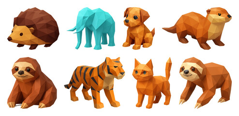 Obraz premium PNG Low-poly animal figures collection, element set on transparent background