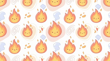 Cartoon Fire Emoticons Pattern Background.