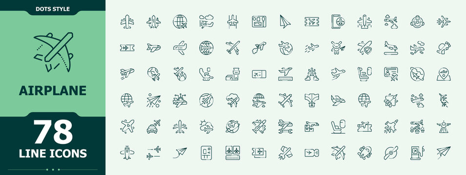 Airplane icon set. Aviation icon. Pictograms of plane, air, aviation, transport and more.
