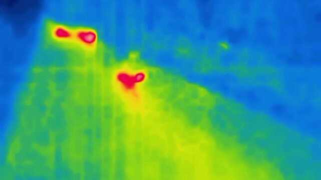Highway in the forest. View from a quadcopter. Image from thermal imager device.