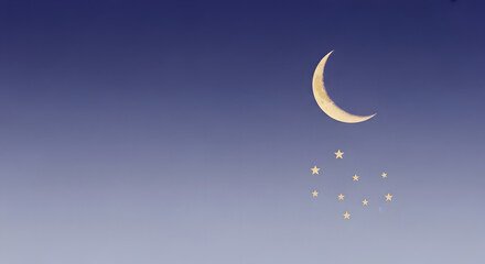Obraz premium Crescent Moon and Stars In The Sky