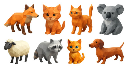 Fototapeta premium PNG Low-poly animals for creative projects, element set on transparent background
