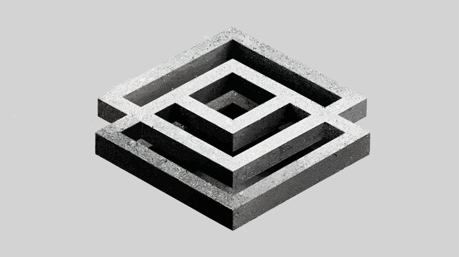 Intricate 3D impossible geometric shape with a concrete texture, forming a paradoxical optical illusion on a neutral background.