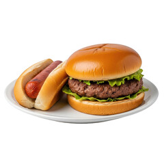 3d realistic burger and hot dog meal on a white plate delicious fast food transparent background