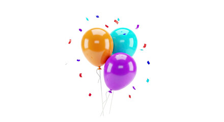 Three colorful balloons with confetti