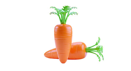 Two 3D Rendered Carrots with Green Tops on White Background