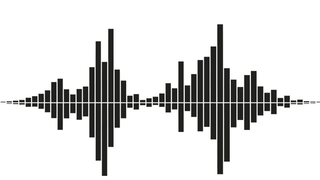 Dynamic black sound wave equalizer displaying audio spectrum, modern music or tech visualization on an isolated white background.