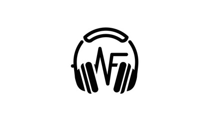 Obraz premium Stylish Headphones Logo with Abstract Design Element Inside Circle, Modern Audio Brand Icon, Isolated White Background