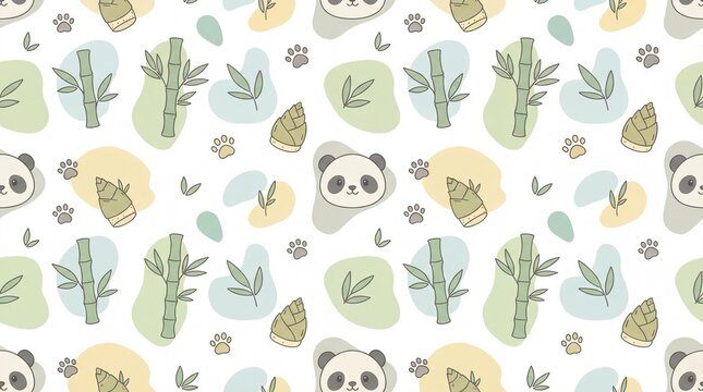 Cute Cartoon Bamboo and Panda pattern background.