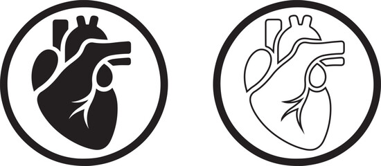 Anatomical heart icons in black and white line art style for medical use .eps
