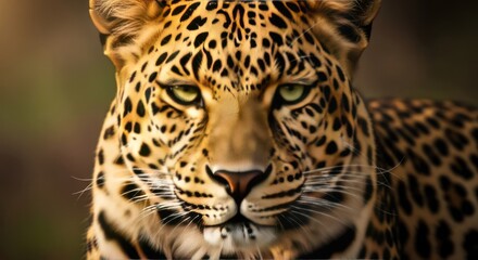 Obraz premium Close up portrait of a majestic leopard with piercing green eyes
