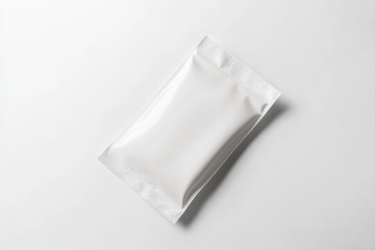Blank white sugar packet mock up on a clean surface for food product display and design purposes
