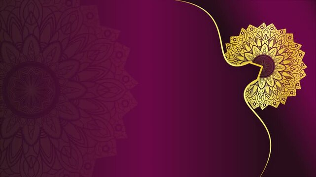 gold luxurious mandala loop vintage antique floral baroque animation ornament horizontal background with golden floral pattern on purple gradient animation