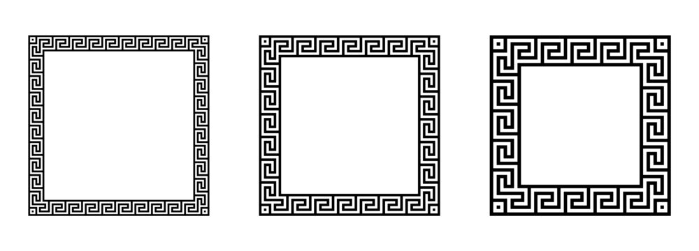 Geometric Meander Waves Ornament Square Frame Border Vector Background Illustration
