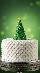 Festive Christmas Cake with Tree Topper and White Frosting.